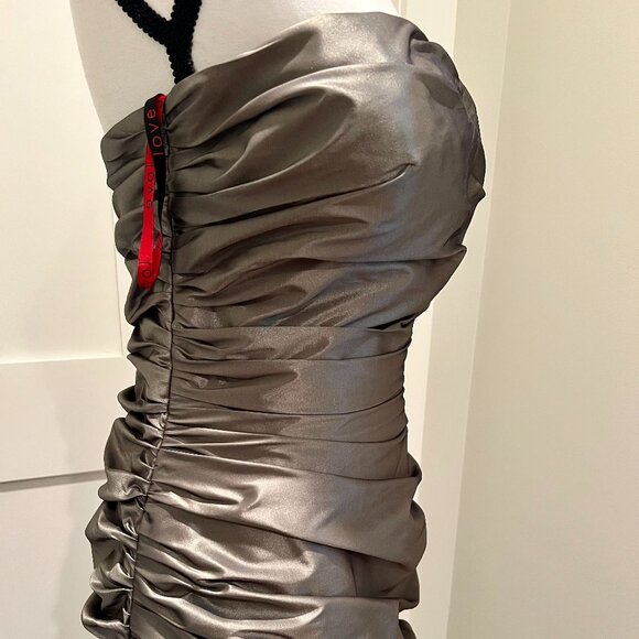 Metallic Silver Taffeta Formal Gown - Strapless, Crystal Detail, Size 10 - Picture 12 of 13